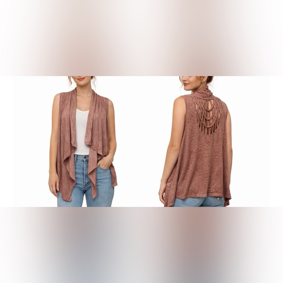 Maurices Jackets & Blazers - Maurices Brown Open Front Waterfall Vest Strappy Back Size L Y2K Boho Hippie